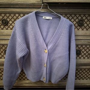 Zara Purple Cardigan Sweater with Gold Buttons